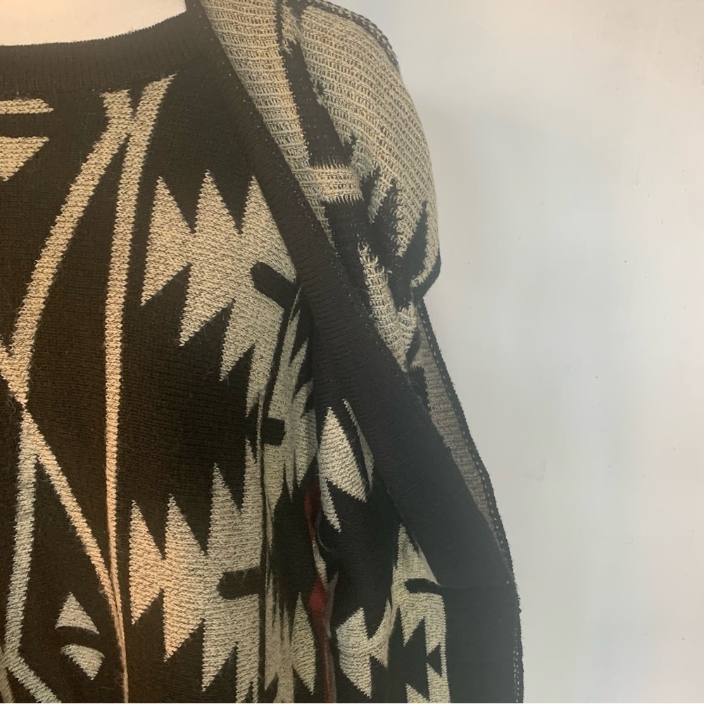 Harlow Poncho Boho Wrap Long Shrug Fringe Armhole Aztec Print Brick Taupe BLK OS - Picture 9 of 15